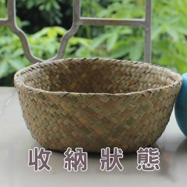 草編花籃 龜背芋 觀葉植物 竹籃 花籃 草編籃 摺疊籃 海草編織籃 室內盆栽北歐風【HOMEDEN霍登園藝】