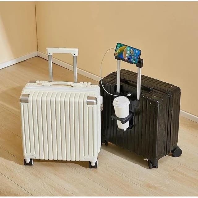 登機行李箱 18吋20吋 馬卡龍色 高顏值 USB充電摺疊杯架 密碼鎖 萬向輪 輕巧ABS材質