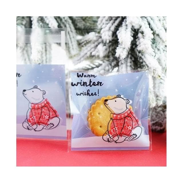 嚴選SHOP 98入 7*7公分 聖誕節北極熊 自黏袋 聖誕節包裝袋 餅乾袋 飾品袋 糖果袋 耶誕禮物袋 X171