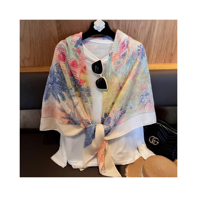 梵花 春夏新款女薄棉麻大方巾彩色圍巾出遊拍照外搭高級空調房披肩