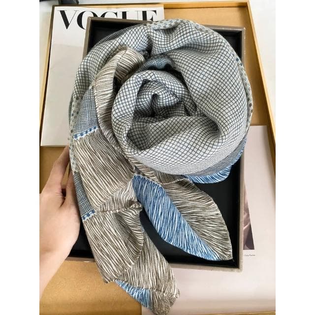 梵花 小格子亞麻圍巾女夏季新款防曬大方巾薄款絲巾空調房外搭披肩