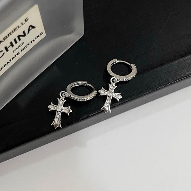 【MoonDy】飾品 耳環 女生耳還 十字架耳環 純銀耳還 耳飾 穿搭配件 耳圈耳環 防過敏耳環 純銀耳扣