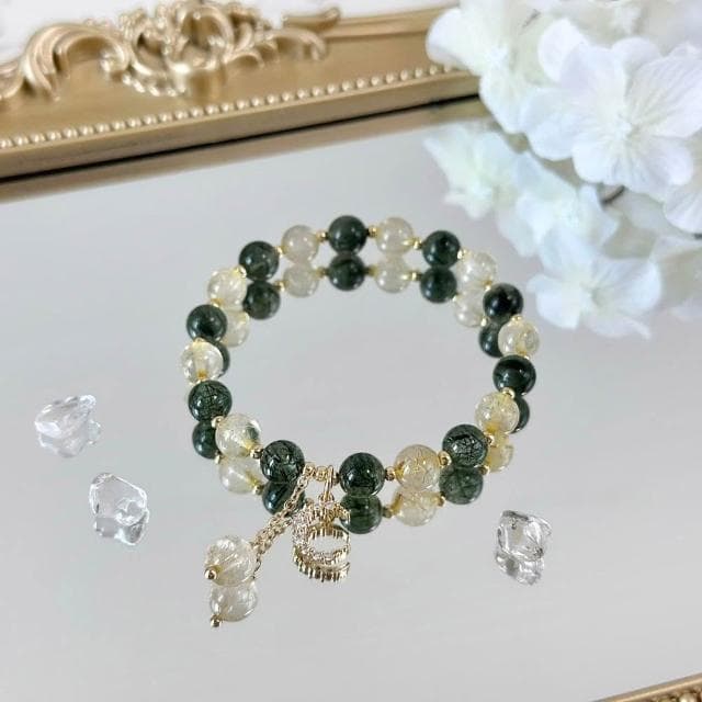 【Dawn Fashion 彤恩時尚】有遠見的資本家//招財水晶手鍊 // 黃髮晶 綠髮晶/生日禮物/父親節禮物