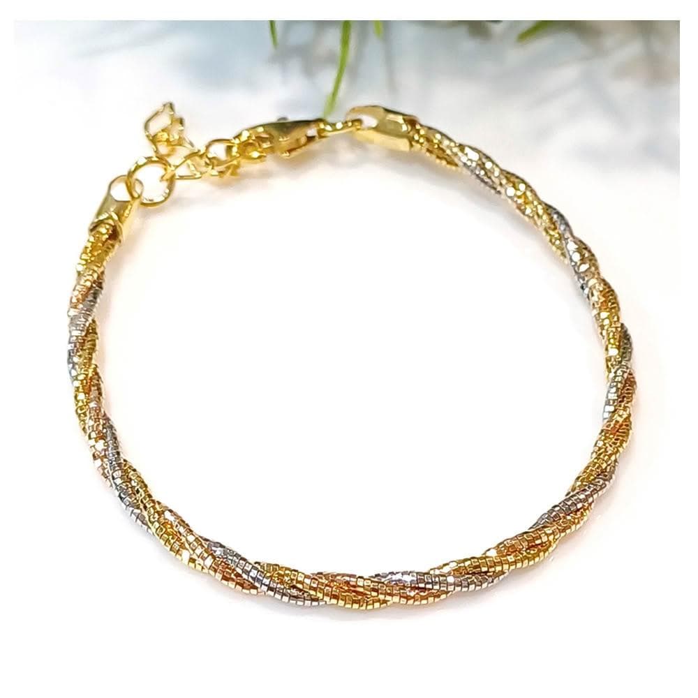 【KATE】銀飾 義大利經典三色K金編織純銀手鍊 K金手鍊 玫瑰金手鍊 編織手鍊 純銀手鍊 生日禮物 情人禮物