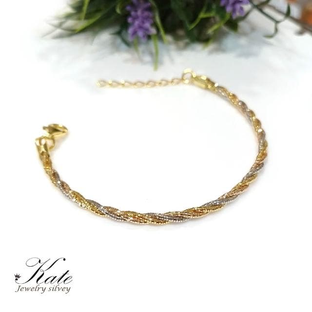 【KATE】銀飾 義大利經典三色K金編織純銀手鍊 K金手鍊 玫瑰金手鍊 編織手鍊 純銀手鍊 生日禮物 情人禮物