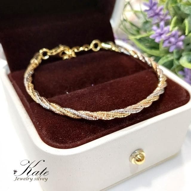 【KATE】銀飾 義大利經典三色K金編織純銀手鍊 K金手鍊 玫瑰金手鍊 編織手鍊 純銀手鍊 生日禮物 情人禮物