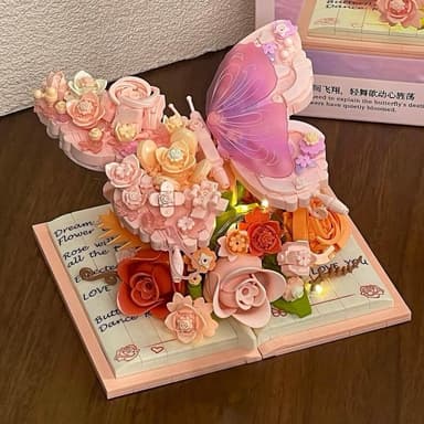 蝴蝶積木永生花成人小顆粒拼裝玩具生日蛋糕送生日禮物