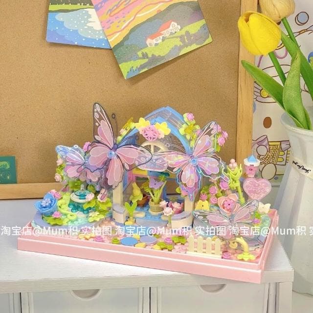 佳奇蝴蝶積木永生花房子成人小顆粒拼裝玩具送女孩系列生日禮物