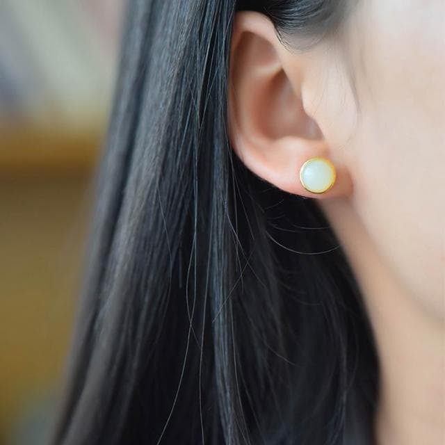 【MoonDy】飾品 耳環 女生耳環 和田玉 耳針 和田玉耳環 玉耳環 新中式 純銀耳環 耳釘 耳飾 抗敏 質感耳環