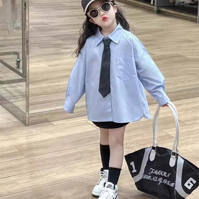 【Arbea】【Arbea】兒童長袖領結襯衫春秋新款休閒上衣學院風韓版男女童襯衫【C1202】