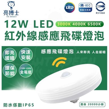 【亮博士】 亮博士 12w LED 紅外線 感應 飛碟燈泡 感應燈泡 E27 微波感應燈泡