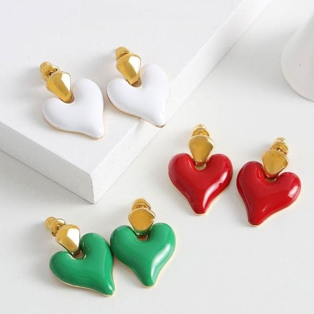 【LEESA】心型耳環\琺瑯耳環\飾品\ins風\復古耳環\耳環\925銀針\桃心耳環\女生耳環\耳墜\吊墜耳環\配飾\歐美風\