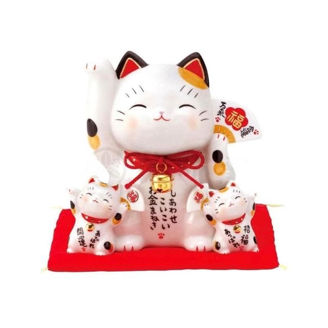 野馬日式雜貨 金運萬來三招財貓 彩繪陶器吉祥物 日本藥師窯出品 貯金箱 16cm kc452