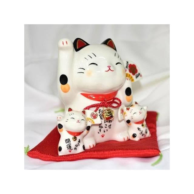 野馬日式雜貨 金運萬來三招財貓 彩繪陶器吉祥物 日本藥師窯出品 貯金箱 16cm kc452