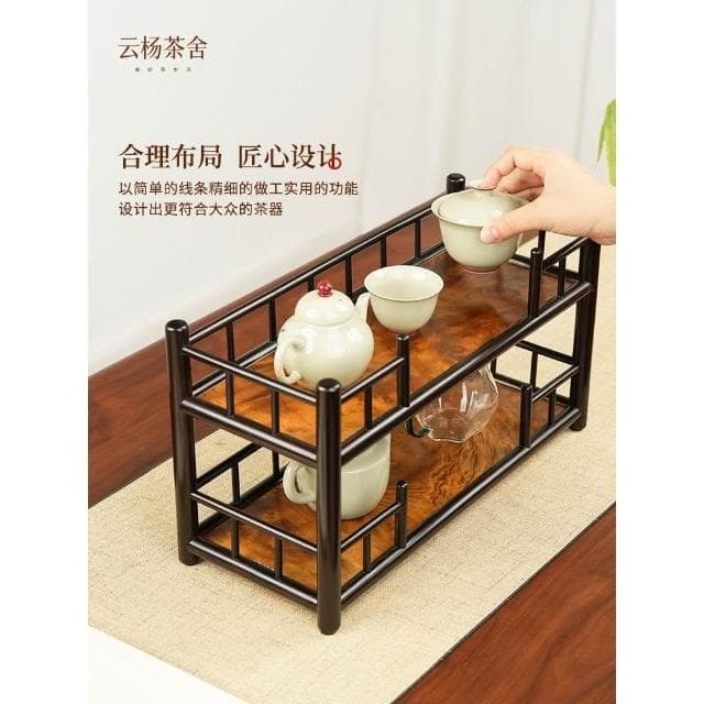紫光檀黃金樟雙層茶杯架實木博古架茶具收納架紫砂茶壺置物架子