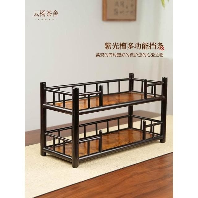 紫光檀黃金樟雙層茶杯架實木博古架茶具收納架紫砂茶壺置物架子
