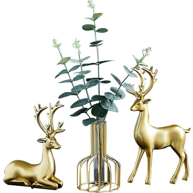 福鹿雙全擺件 麋鹿客廳酒櫃裝飾品 家居創意電視櫃 喬遷禮物 玄關招財好物 酒櫃餐邊櫃擺件DYT