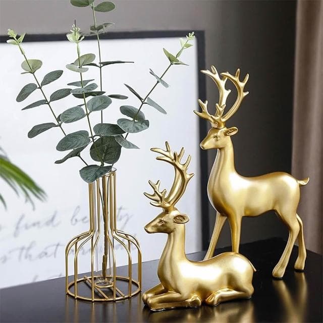 福鹿雙全擺件 麋鹿客廳酒櫃裝飾品 家居創意電視櫃 喬遷禮物 玄關招財好物 酒櫃餐邊櫃擺件DYT