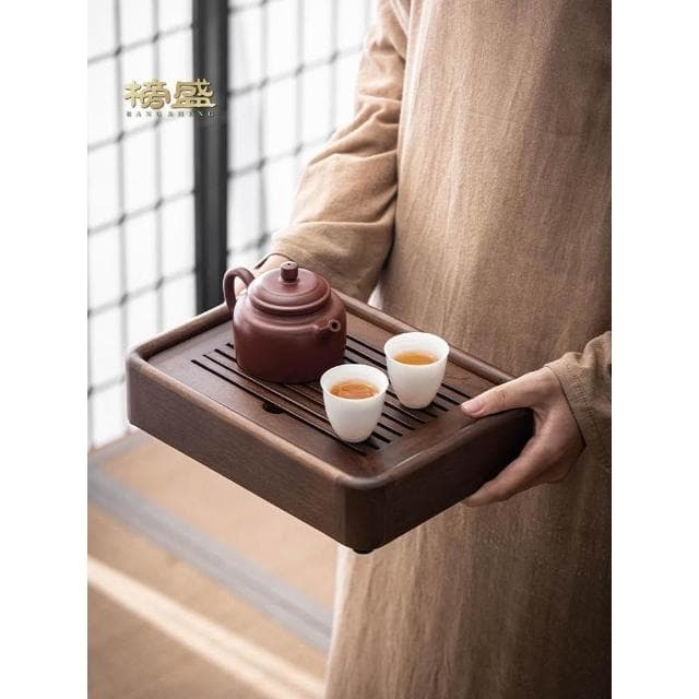 榜盛胡桃木茶盤小型家用茶臺一人儲水排水茶海茶具託盤實木幹泡盤