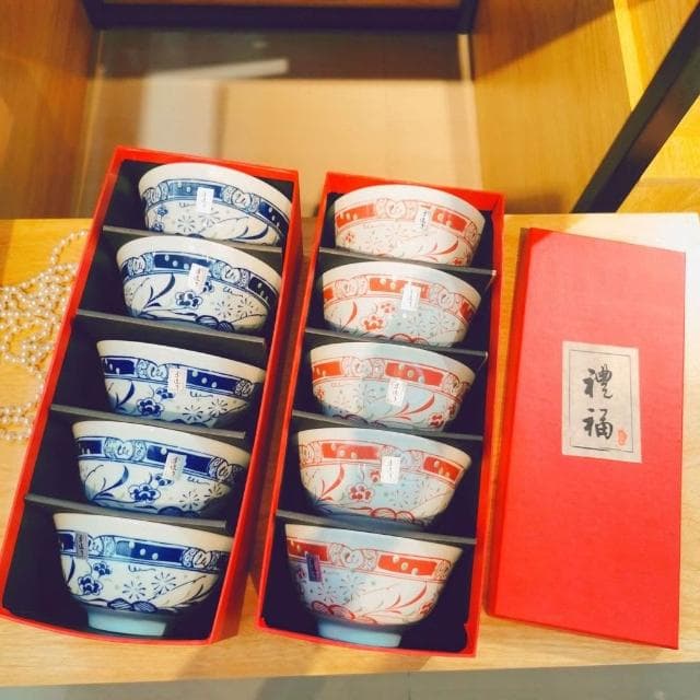 台灣現貨  日式 手繪 家用 碗具 餐具 套裝 陶瓷 飯碗禮盒 伴手禮 禮品 五碗禮盒 滿月 喬遷 開業 送禮 春節
