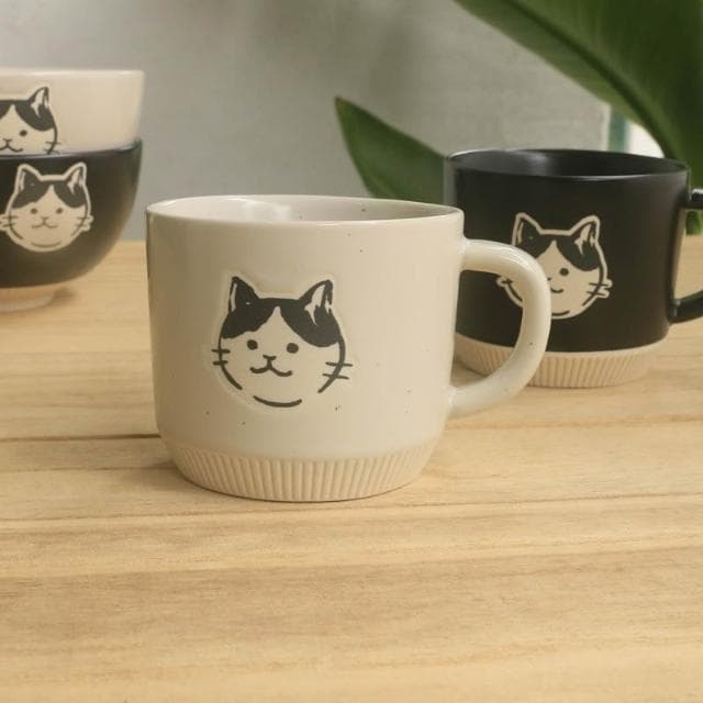 復古 粗陶 馬克杯 釉下彩 手繪 小貓 陶瓷 辦公室 咖啡杯 水杯 家用 送禮 禮物 交換禮物 聖誕禮物 情人節 情侶