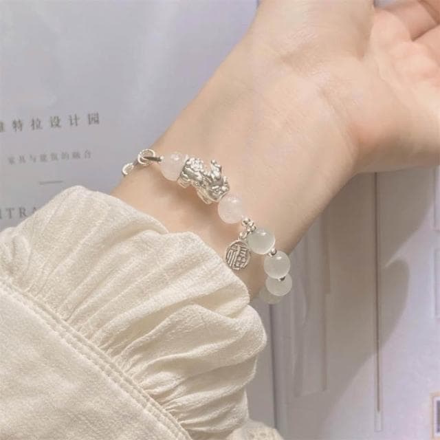 【開運堂】🔥現貨🔥貔貅手鍊貔極泰來福氣滿滿貓眼石粉晶貔貅福牌銅鍍銀串珠手鍊女錦鯉大王