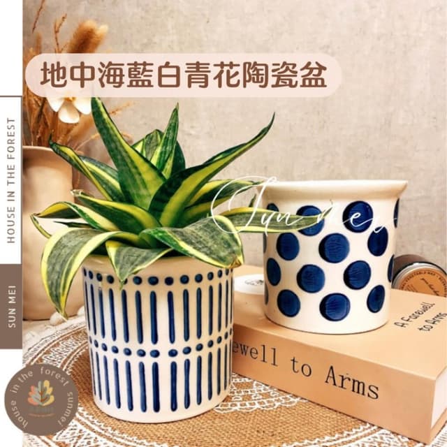 陶盆 地中海藍白青花陶瓷盆 花盆 花器 花瓶 陶製品 陶藝 多肉盆 觀葉盆 小品盆栽 室內植物