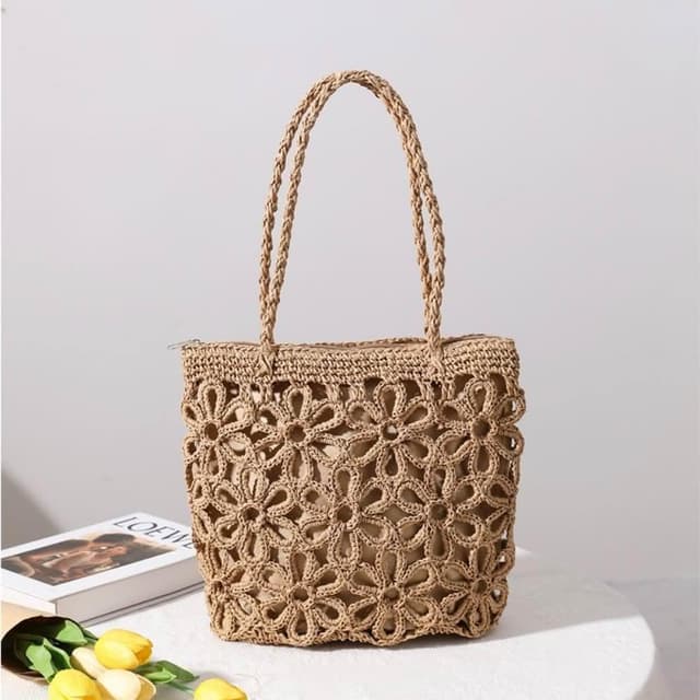 【巴黎精品】情人節禮物 現貨秒發 草編包手提包渡假風單肩側背包大容量流蘇編織包-單肩鏤空花朵復古女包包3色a1hb56