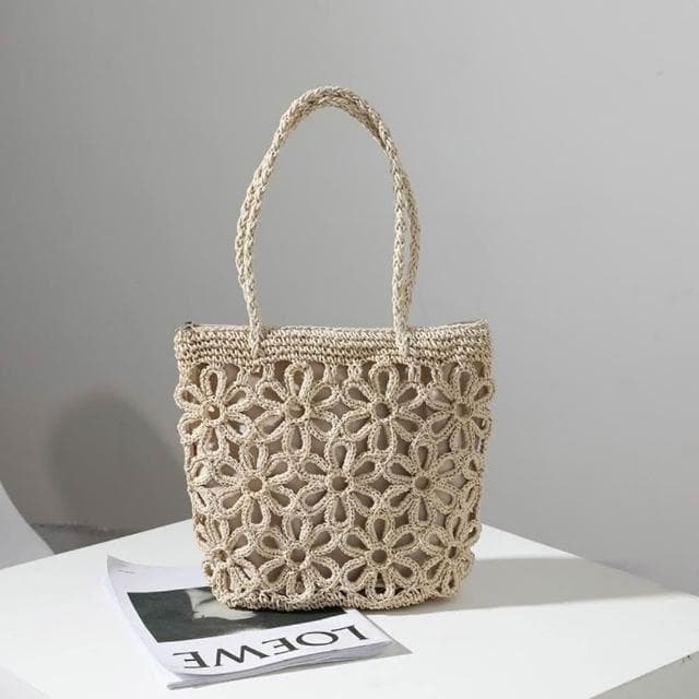 【巴黎精品】情人節禮物 現貨秒發 草編包手提包渡假風單肩側背包大容量流蘇編織包-單肩鏤空花朵復古女包包3色a1hb56