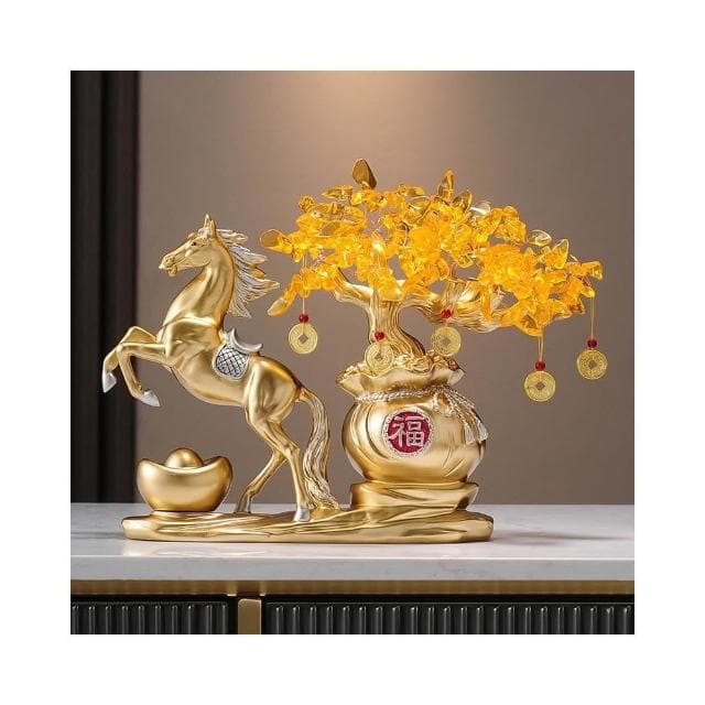 馬到成功發財樹搖錢樹擺件客廳辦公室高檔招財馬裝飾喬遷開業禮品