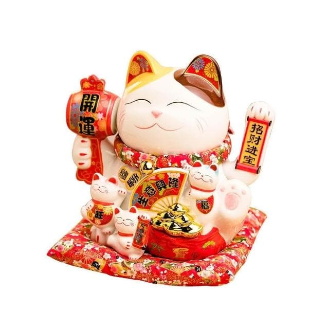 寸大號招財貓搖手陶瓷擺件自動招手收銀臺家居店鋪開業送禮品