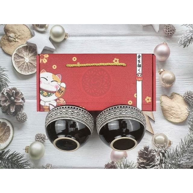 招財貓禮盒 兩碗禮盒 日式  貓咪 招財貓 禮盒 禮品 飯碗 陶瓷 春節 尾牙 滿月 喬遷 送禮