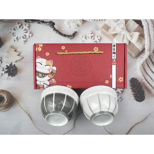 招財貓禮盒 兩碗禮盒 日式  貓咪 招財貓 禮盒 禮品 飯碗 陶瓷 春節 尾牙 滿月 喬遷 送禮