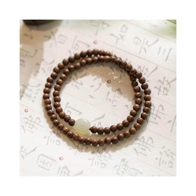 【開運堂】金絲檀木４ｍｍ 纖細佛珠手鍊簡約和田玉古風小清新仙氣檀木手串文藝女款聖誕節生日禮物情侶情人節