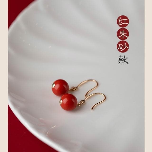 【米蘭精品】現貨+預購 硃砂耳環925純銀耳針-轉運除穢淨化招財開運14k包金高級感復古風3款74lh72