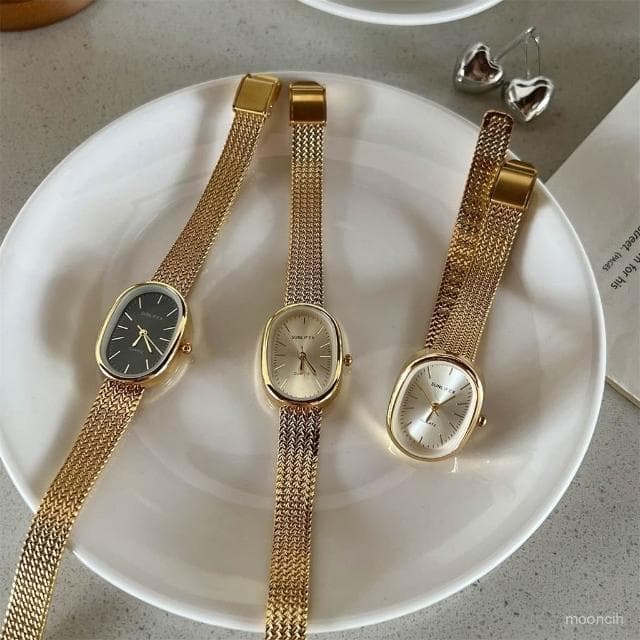 偉偉錶錶 輕奢金色手錶女ins小衆設計複古時尚高級感精緻防水橢圓形小金錶