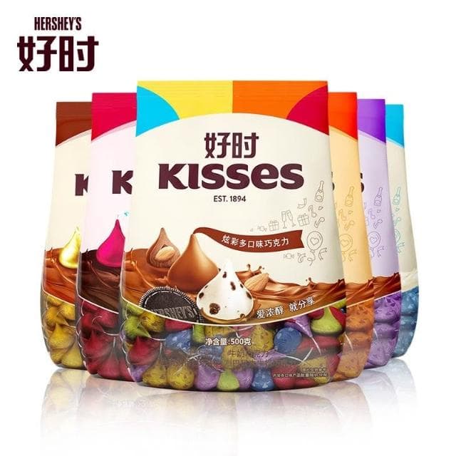 HanNaMiChankisses好時巧克力之吻水滴炫彩牛奶袋裝純可可混合口味散裝巧克力