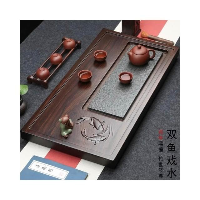 整塊非洲黑檀木茶盤實木茶臺現代簡約烏金石家用茶海排水功夫茶具