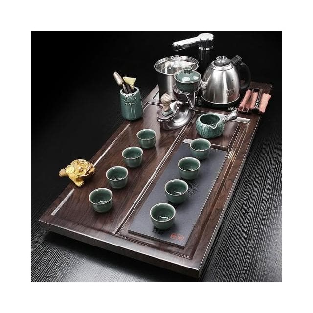 整套實木茶盤全自動燒水壺功夫茶具套裝客廳紫砂泡茶杯大茶臺一體