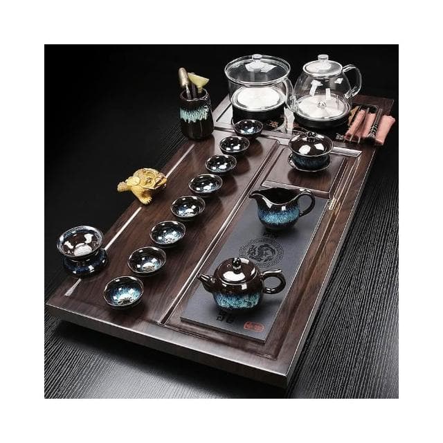 整套實木茶盤全自動燒水壺功夫茶具套裝客廳紫砂泡茶杯大茶臺一體