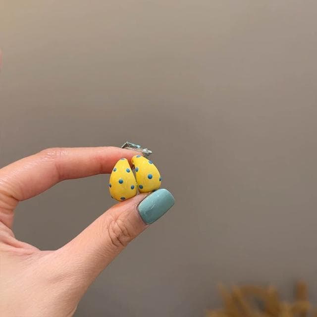 🎗飾間首飾鋪 小清新黃色滴釉波點耳環飾品銀針復古氣質輕奢耳飾首飾