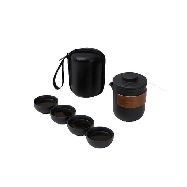 胡桃木紋旅行茶具組一壺四杯+茶濾 贈收納套 旅行茶具 茶具 功夫茶具 泡茶組 旅行茶組 隨身茶具 戶外泡茶 露營茶具