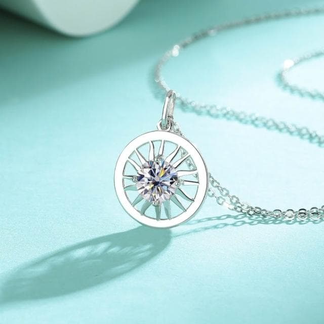 【米蘭精品】現貨+預購 頂級莫桑鑽石項鍊925純銀女項鍊鎖骨鍊項鏈情人節禮物(1克拉太陽圓形74lq5)