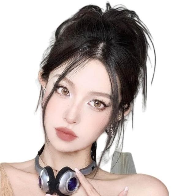 【EMMA SUE】假髮 丸子頭 高馬尾 抓夾馬尾 假髮抓夾 黑色假髮 仿真假髮 假馬尾 蓬鬆自然 雞窩頭 甜酷辣妹 禮物