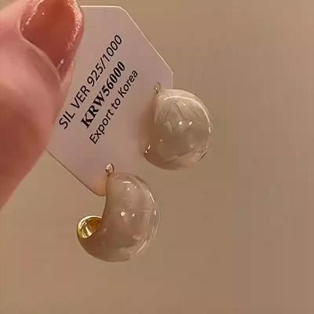 🎗飾間首飾鋪 法式復古奶白色滴釉豆豆耳環首飾藝術感橢圓幾何耳飾氣質百搭飾品