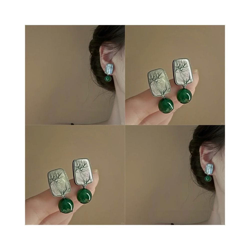 🎗飾間首飾鋪 仿瑪瑙珠竹子耳環耳飾中式綠色飾品獨特復古耳飾盤髮首飾