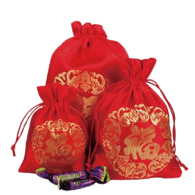 【2square shop 貳次方】五福臨門 大 中 小 紅錦緞束口袋 福袋 過年 新年 禮品袋 禮物袋 贈品