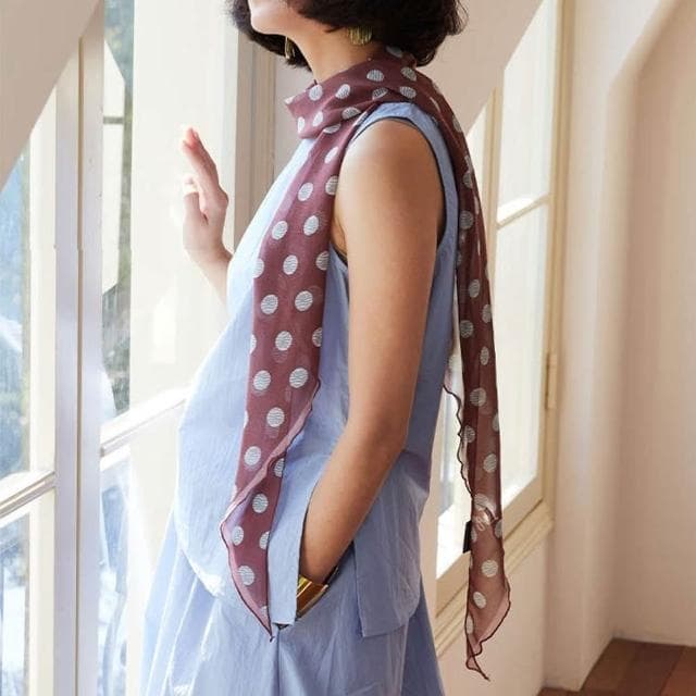 【EMMA SUE】格紋絲巾 長絲巾 桑蠶絲 包包裝飾 配飾 絲質圍巾 絲巾 繫脖 領口 穿搭 波點絲巾 領巾 襯衫搭配 法式絲巾 