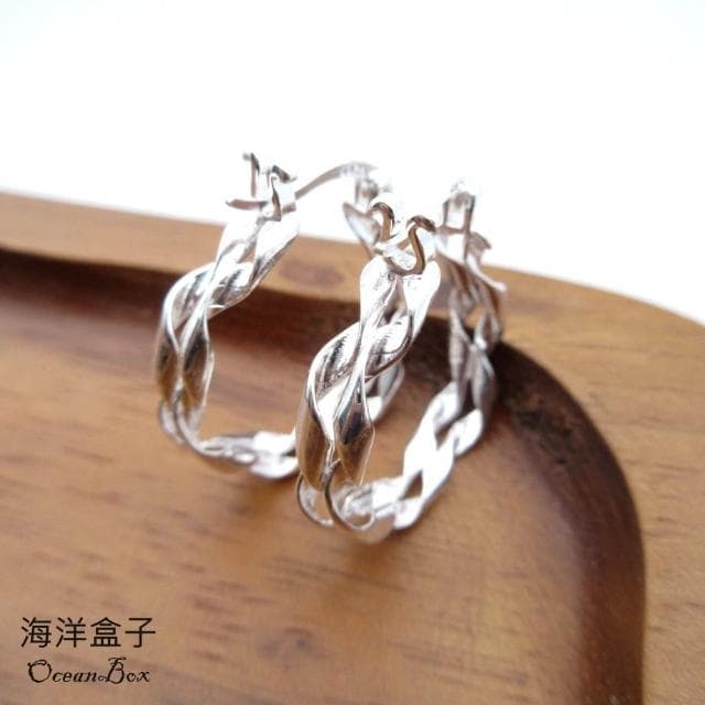 【海洋盒子】極簡亮面不規則扭轉線條S925純銀針式易扣耳環.圈圈耳環