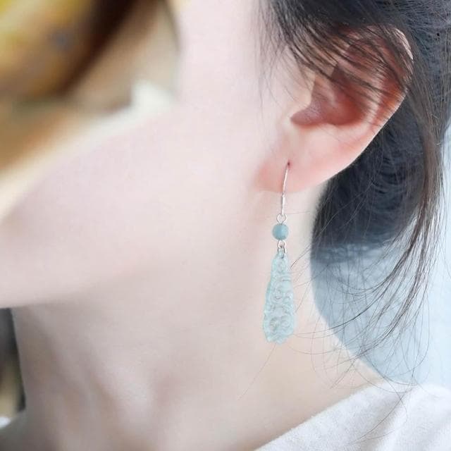 【LEESA】翡翠耳環\如意耳環\耳環\耳勾\垂墜耳環\純銀耳還\玉耳環\藍水\冰種玉石\古風耳環\耳墜\耳飾\保平安\禮物